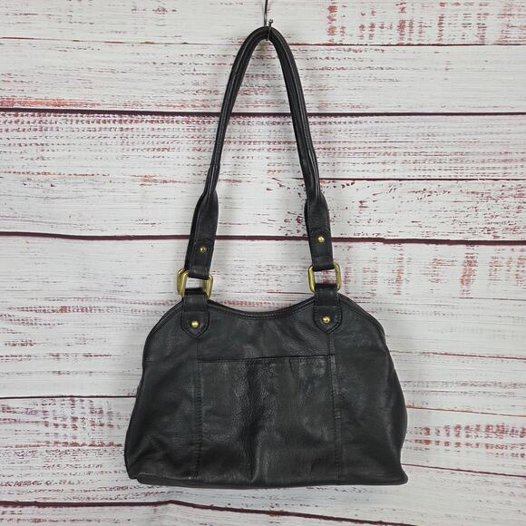 The Great American Leather Works Black Dual Strap Shoulder Bag Classic Purse - Picture 2 of 11